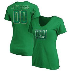 New York Giants Women's Neck T Emerald Plaid Personalized Name & Number V