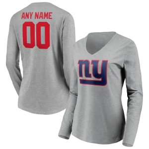 New York Giants Women's Team Authentic Custom Long Sleeve V Neck T